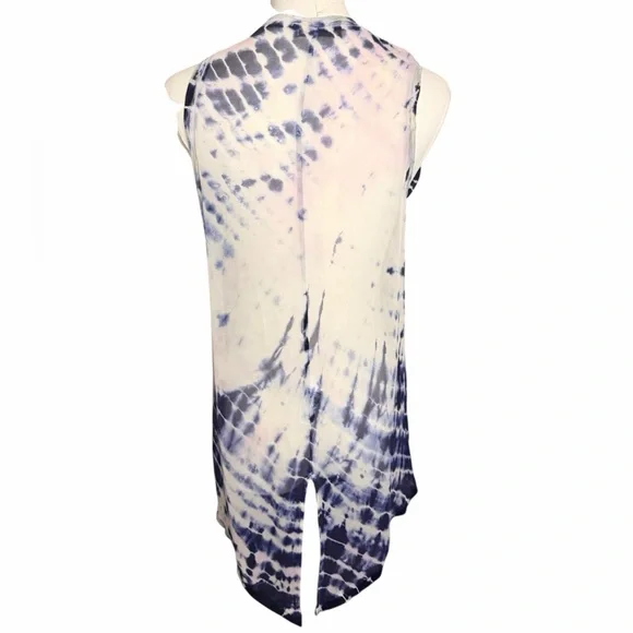 Language Silk Tie Dye Tank Top Blue White Tunic Sleeveless Made in USA M - Picture 4 of 8